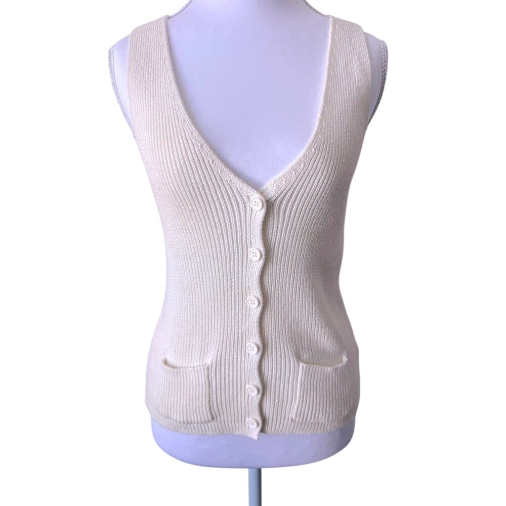 Brandy Melville Cream Ribbed Button Front Sweater Vest Coquette OS/Small